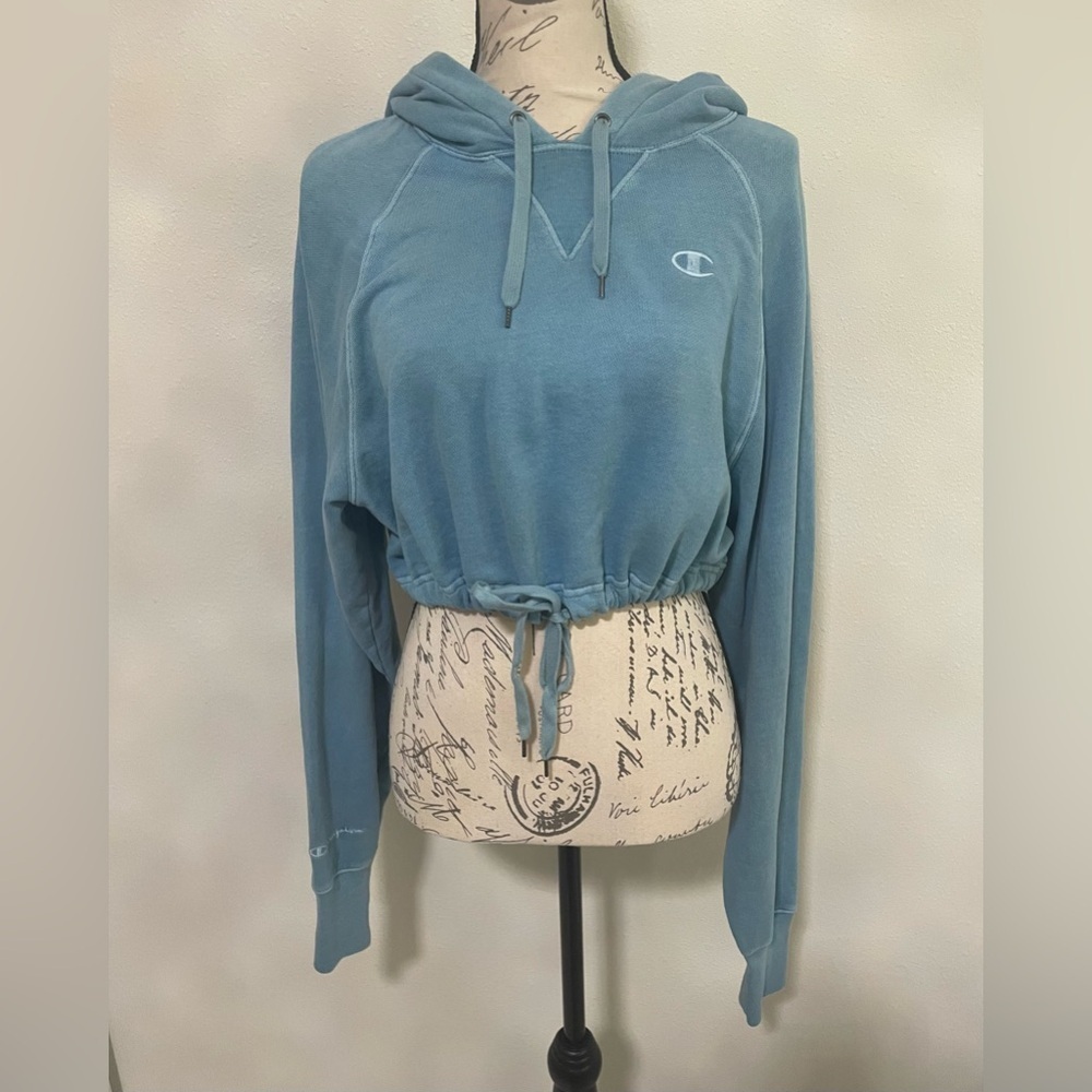 Champion Light Blue Cropped Hoodie